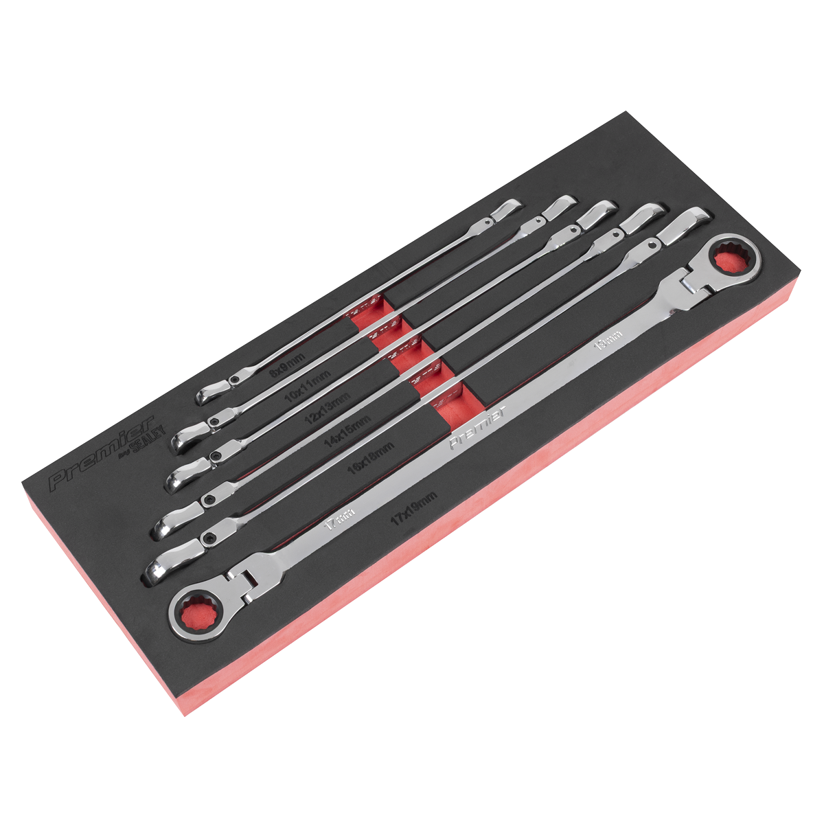 Premier Extra-Long Flexi-Head Double End Ratchet Ring Spanner Set 6pc