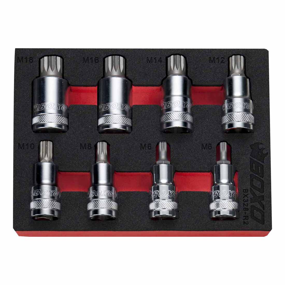 BOXO 8Pc 1/2" Spline Bit Socket Set
