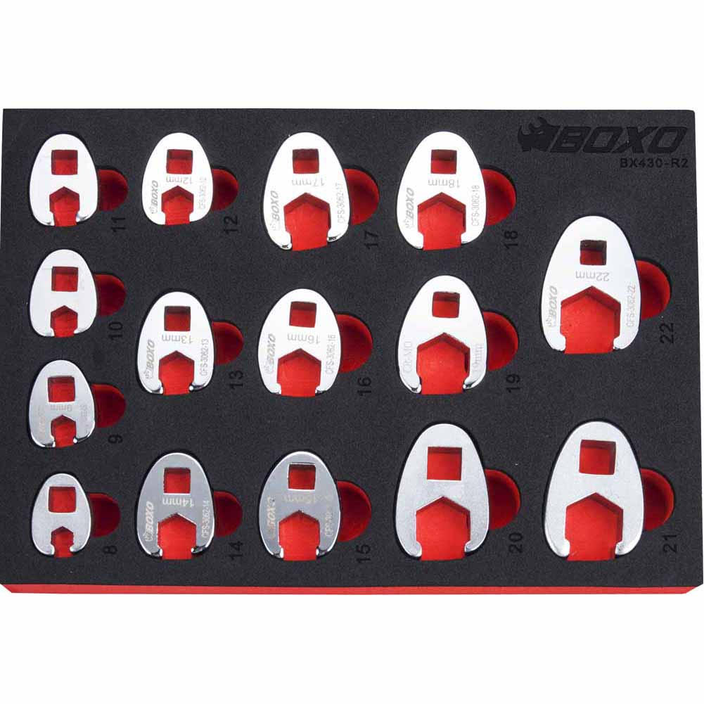 BOXO 15Pc 3/8" 6PT Crow Foot Wrench Set