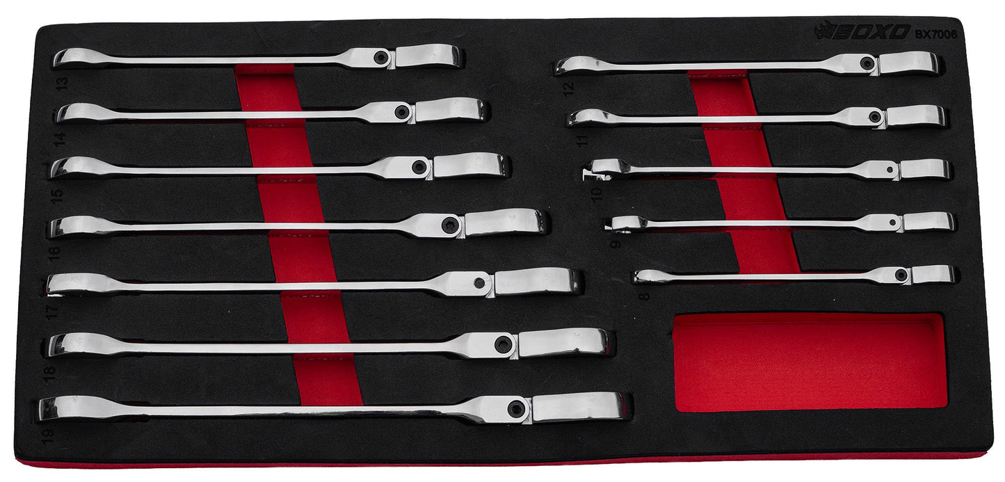 BOXO 12Pc Flex-Head Ratcheting Spanner Set