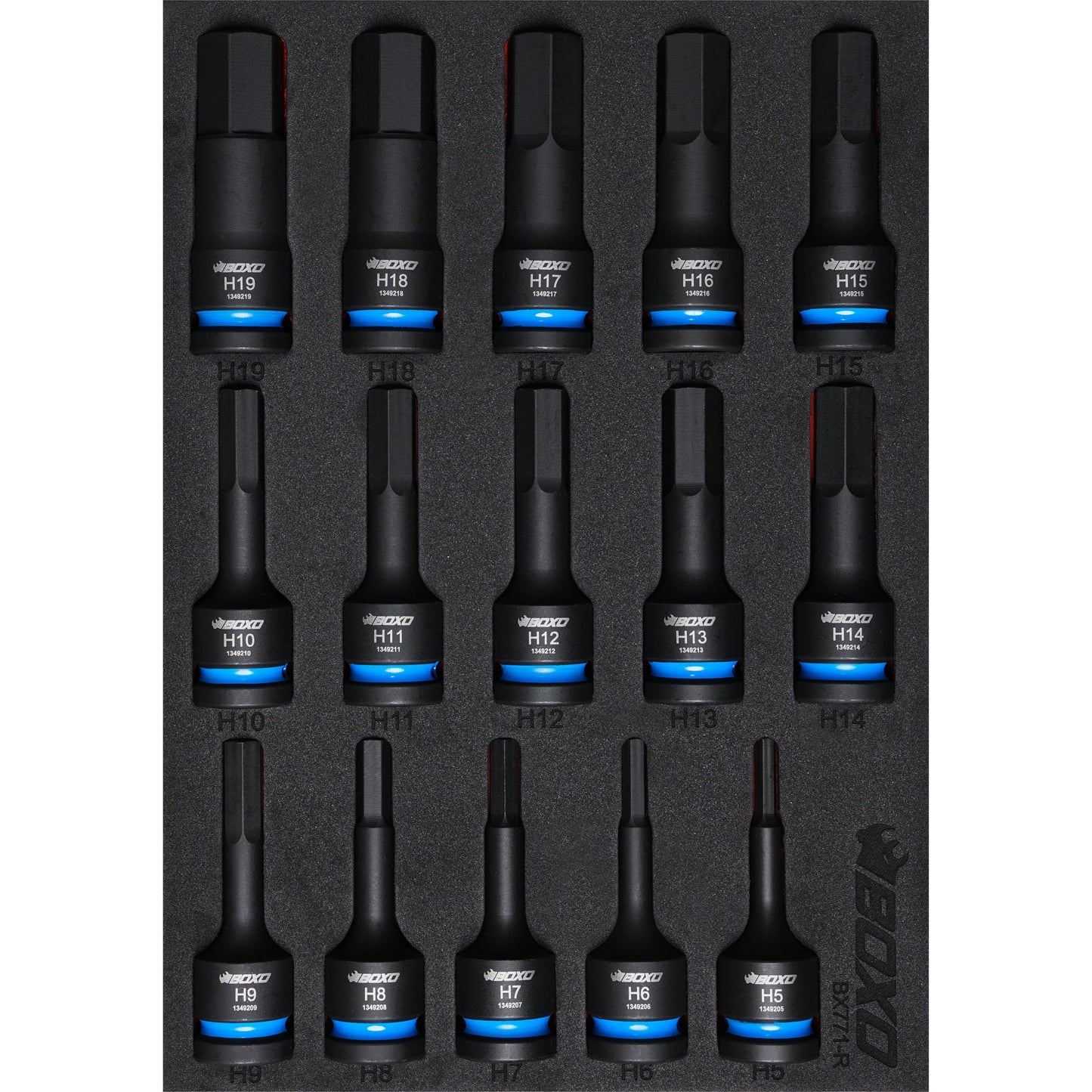 BOXO 15Pc 1/2" Impact Hex Bit Socket Set In EVA Foam