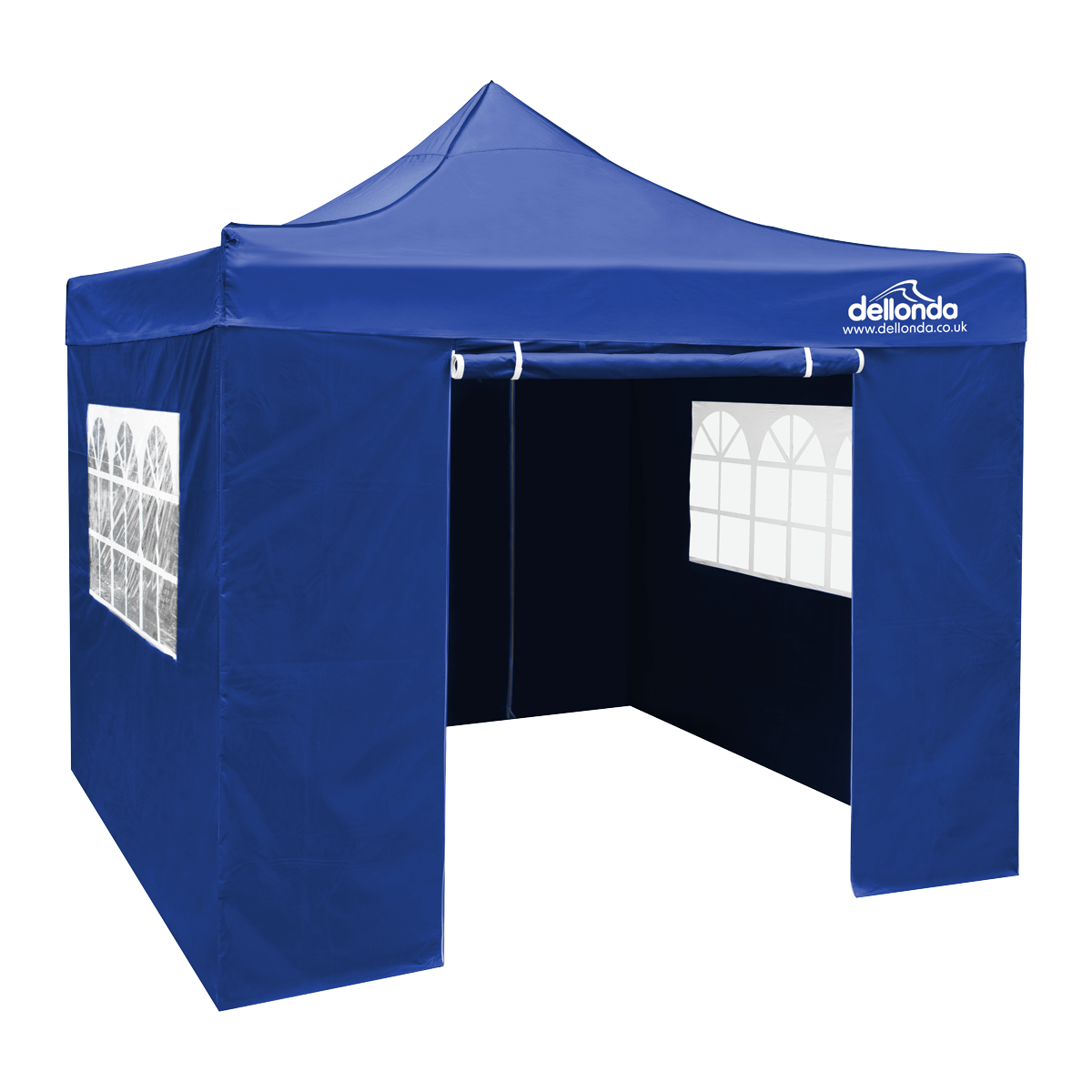 Dellonda Premium 2x2m Pop-Up Gazebo & Side Walls, PVC Coated, Water-Resistant Fabric, Supplied with Carry Bag, Rope, Stakes & Weight Bags - Blue