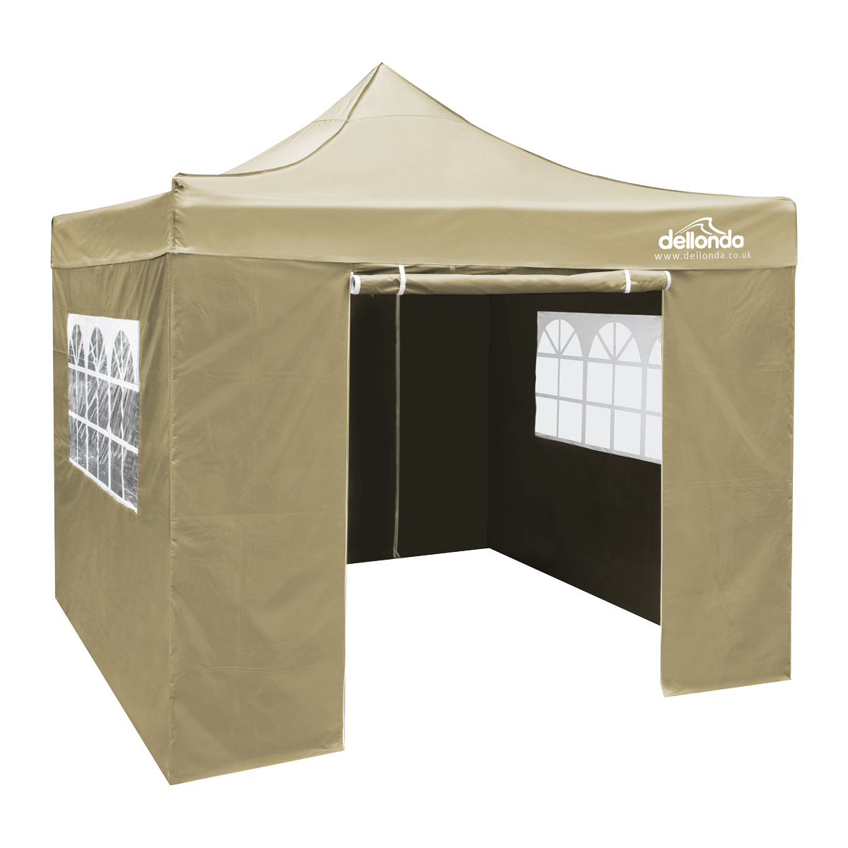 Dellonda Premium 3x3m Pop-Up Gazebo & Side Walls, PVC Coated, Water-Resistant Fabric with Carry Bag, Rope, Stakes & Weight Bags - Beige