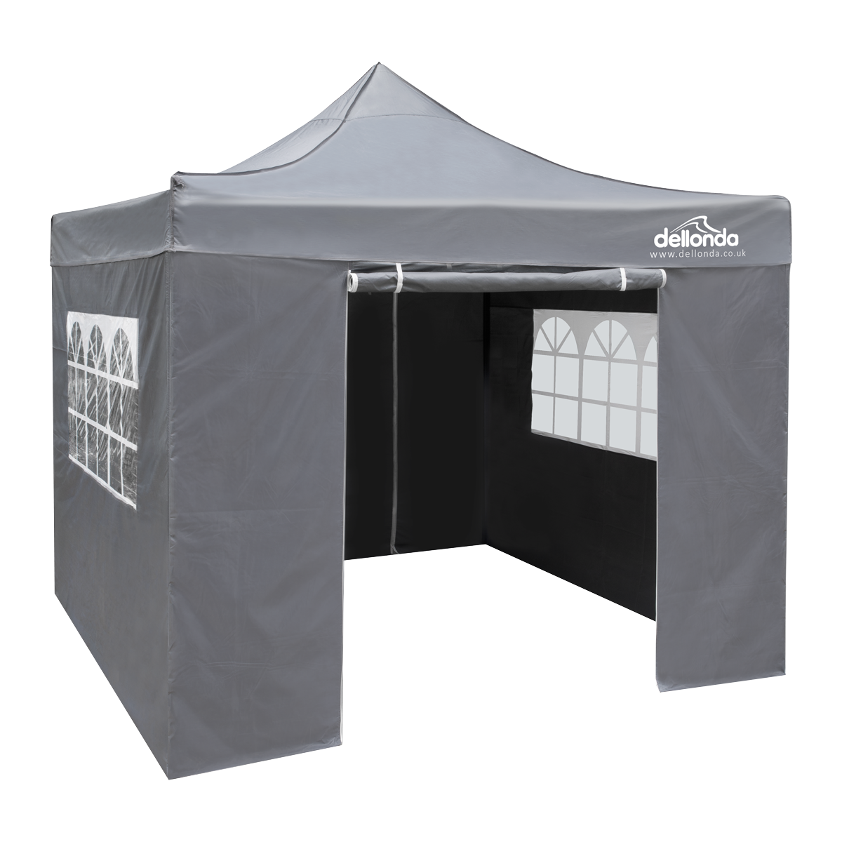 Dellonda Premium 3x3m Pop-Up Gazebo & Side Walls, PVC Coated, Water-Resistant Fabric with Carry Bag, Rope, Stakes & Weight Bags - Grey
