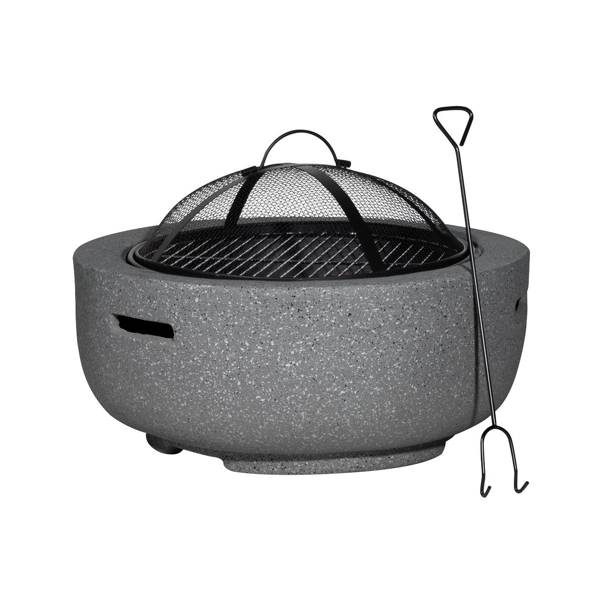 Dellonda Round MgO Fire Pit with BBQ Grill & Safety Mesh Screen 60cm - Dark Grey