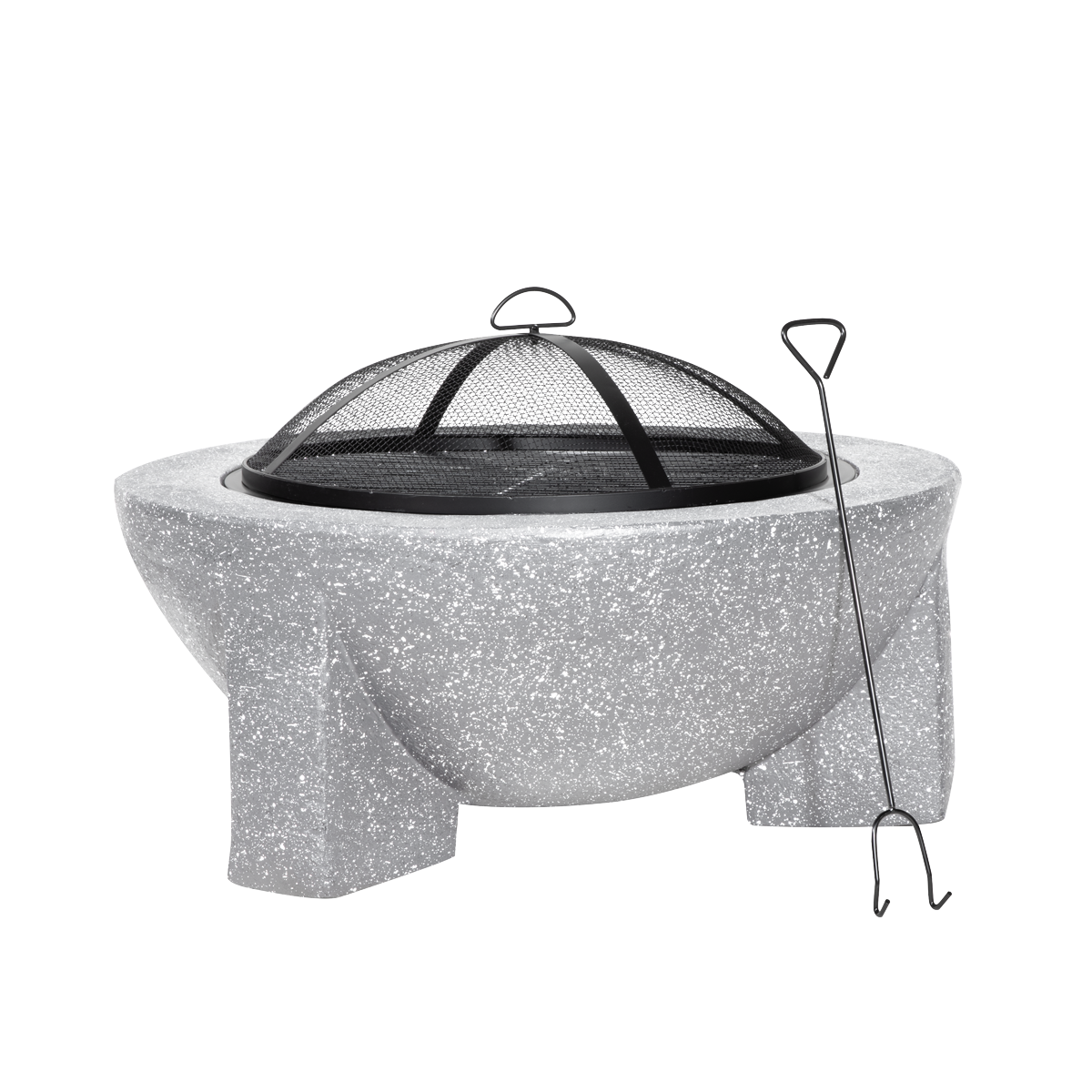 Dellonda Round MgO Fire Pit with BBQ Grill & Safety Mesh Screen 75cm - Light Grey