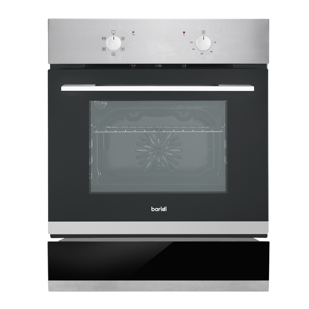 Baridi Integrated Fan-Assisted Electric Oven 60cm 55L Capacity with Warming Drawer - Black/Stainless Steel