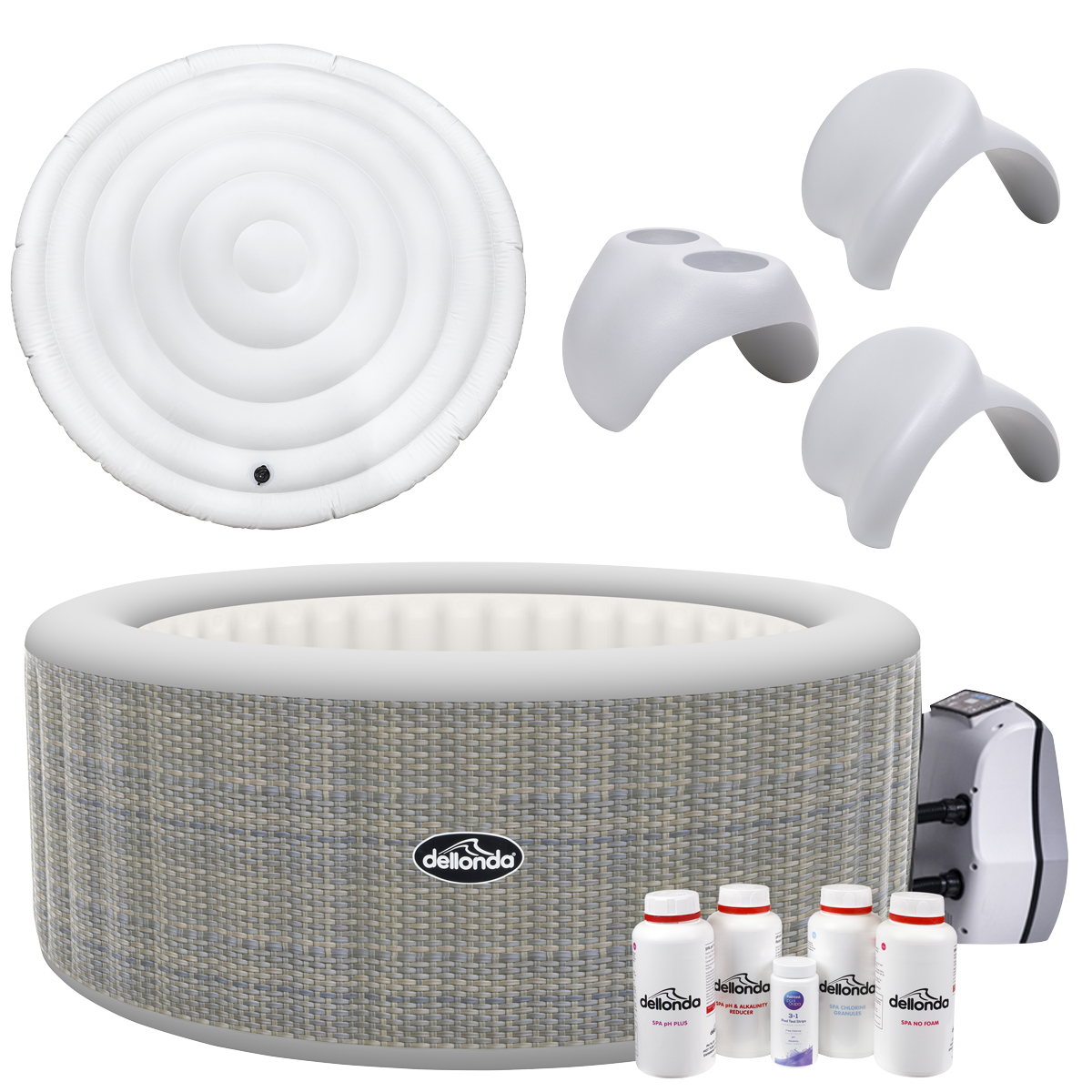 Dellonda 4-6 Person Inflatable Hot Tub/Spa with Smart Pump & Starter Kit - Rattan Effect