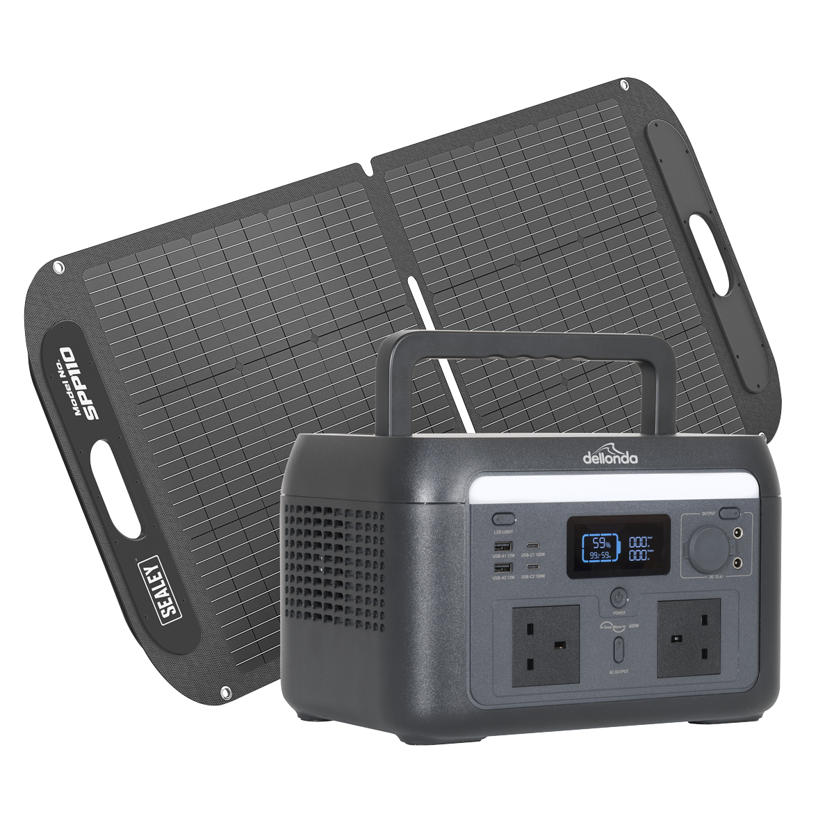 Dellonda Portable Power Station 600W & ETFE Foldable Solar Panel 110W