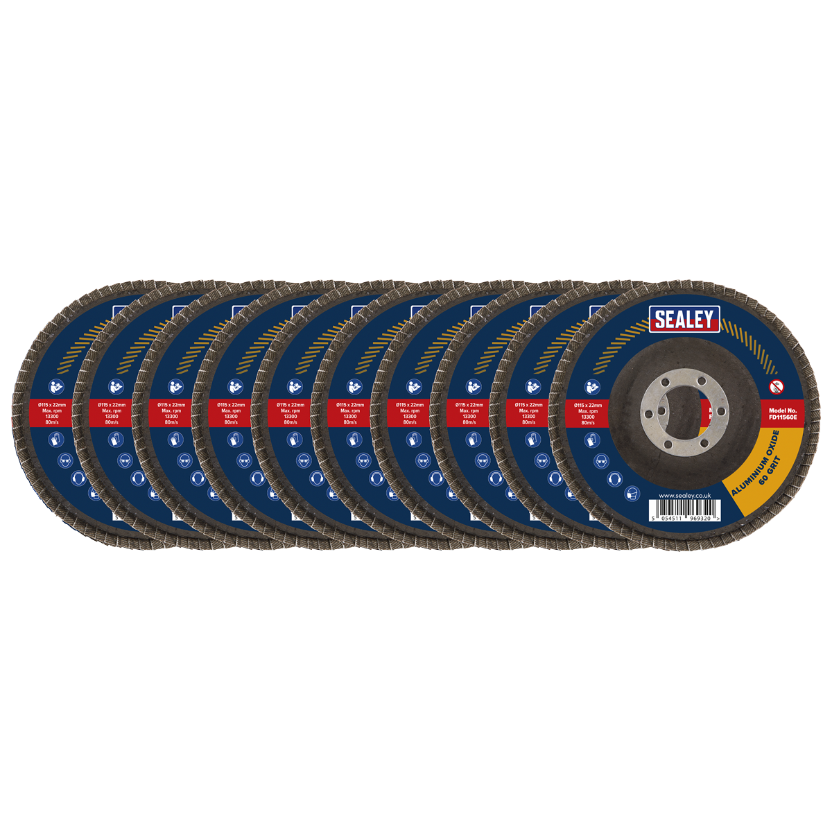 115mm Aluminium Oxide Flap Discs 60Grit 22mm Bore - Pack of 10