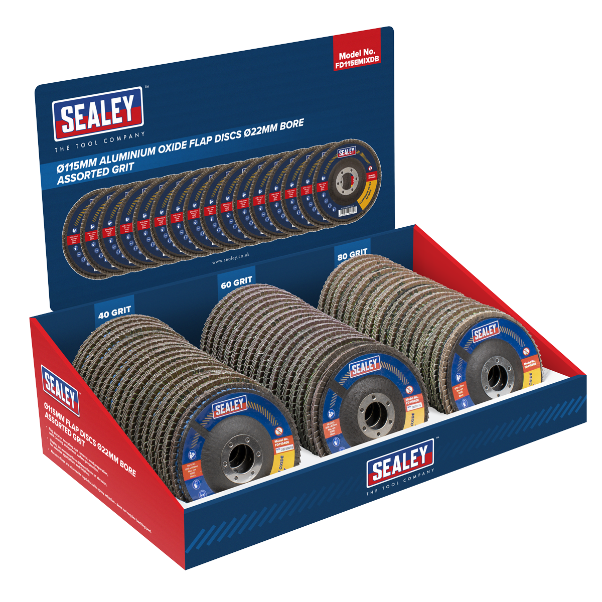 115mm Aluminium Oxide Flap Discs Assorted Grit 22mm Bore - Display Box of 60