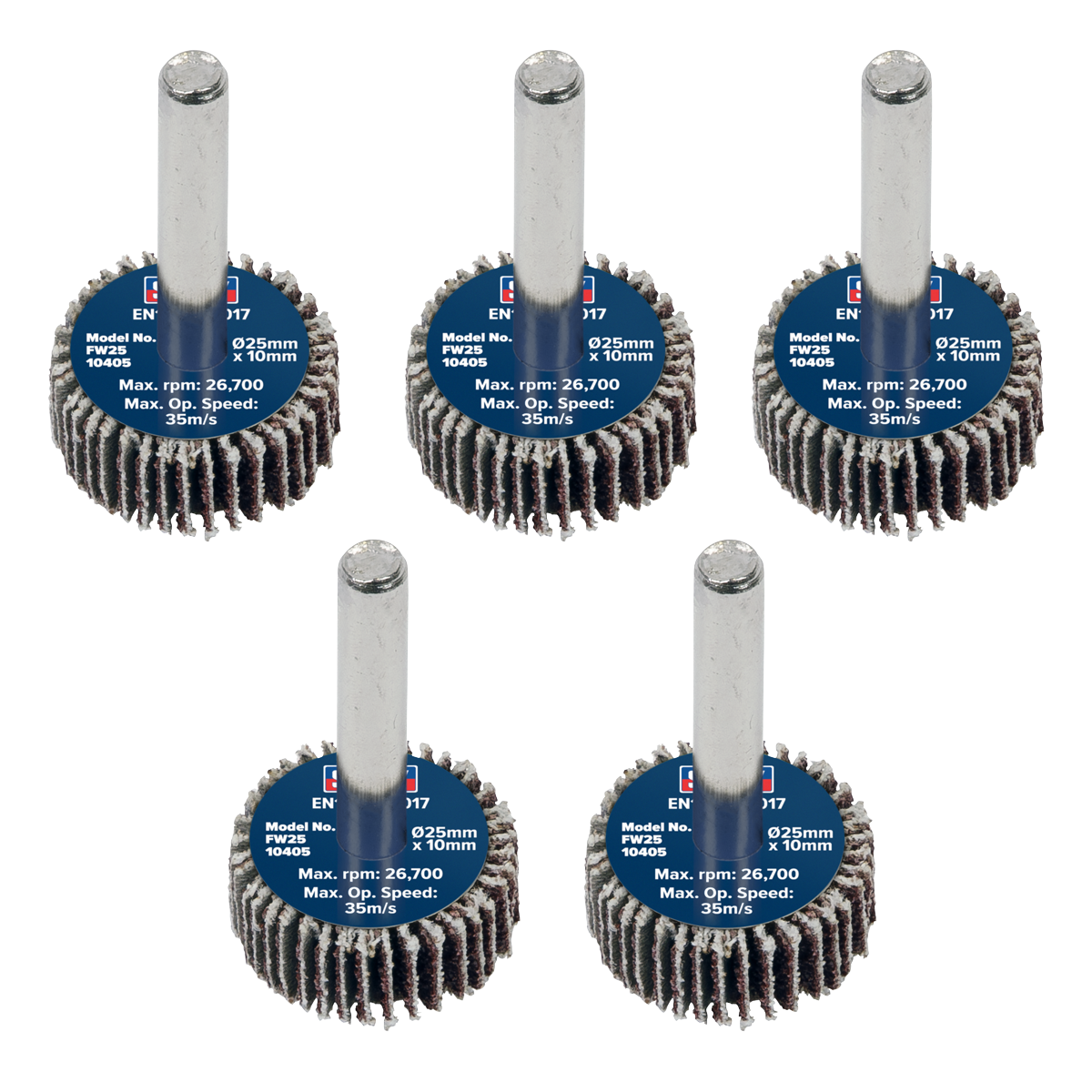 25 x 10mm Abrasive Flap Wheel with 6mm Shaft 40Grit - Pack of 5