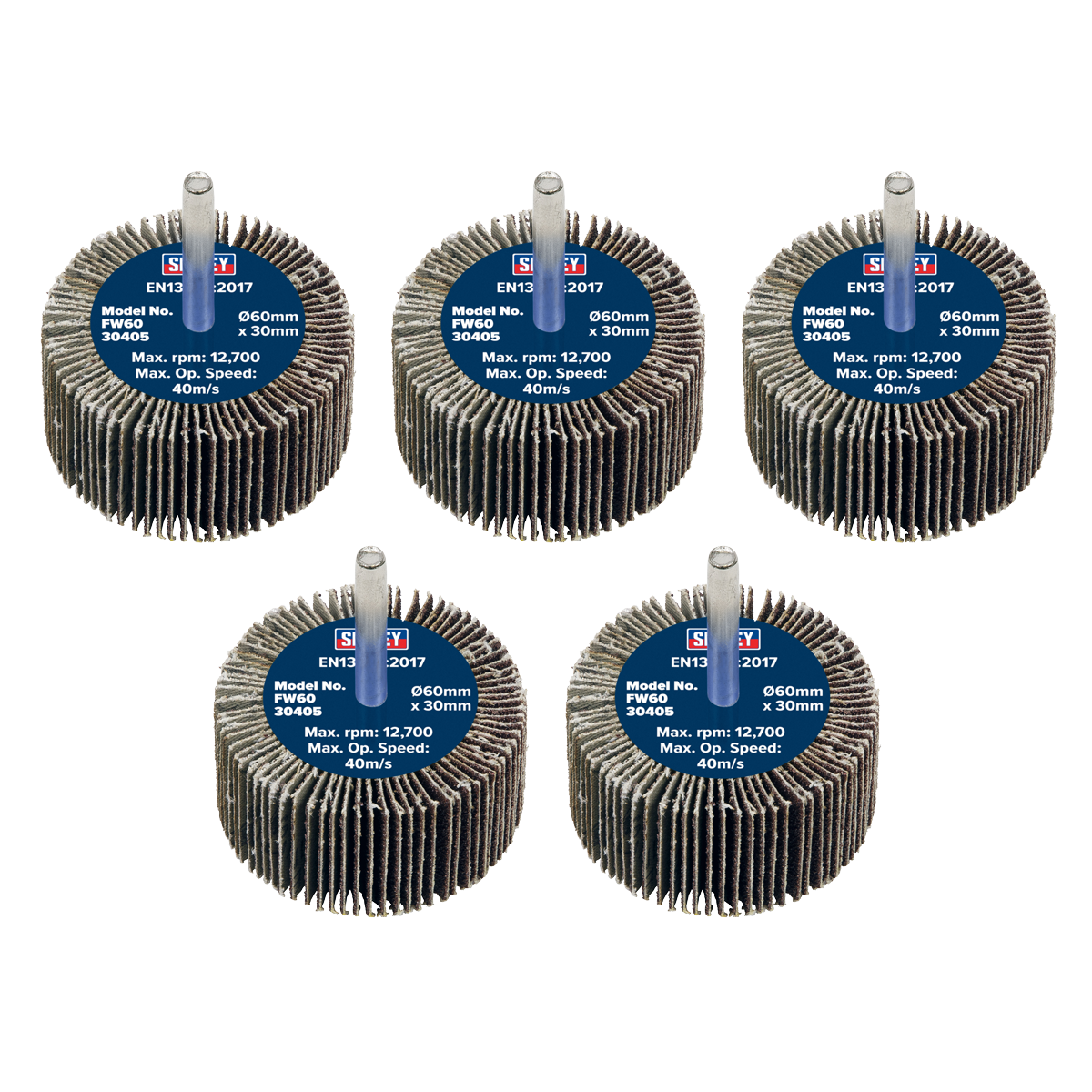 60 x 30mm Abrasive Flap Wheel with 6mm Shaft 40Grit - Pack of 5