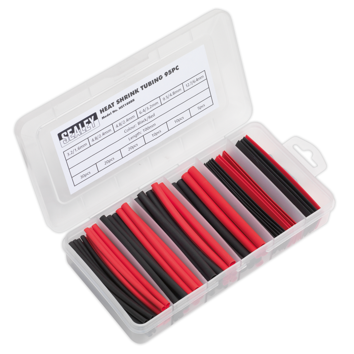 Heat Shrink Tubing Assortment 100mm 95pc - Black & Red