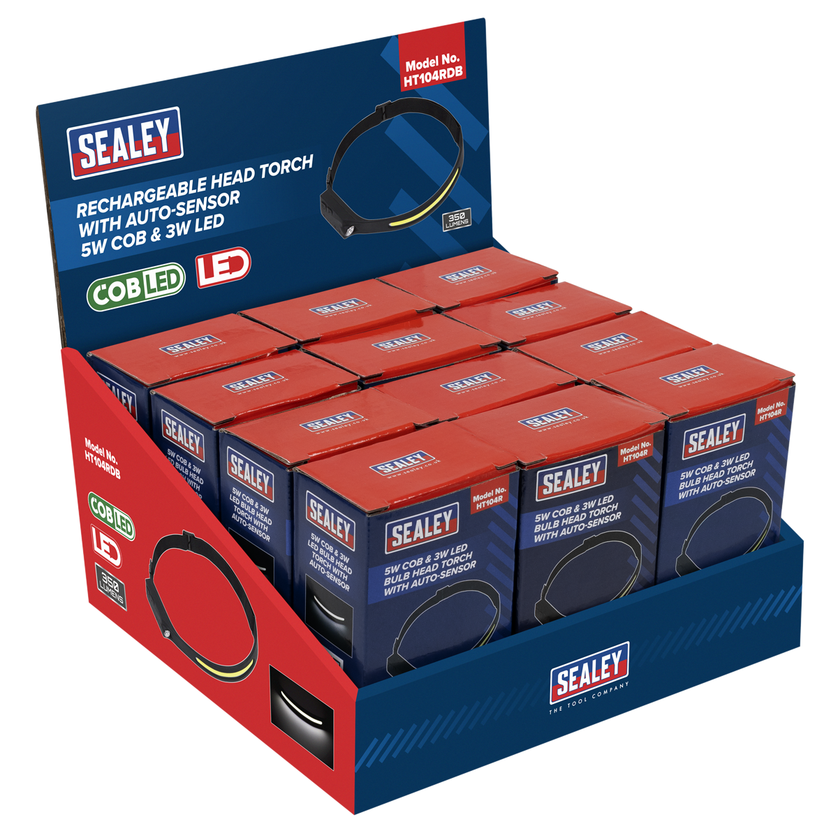 Rechargeable Head Torch with Auto-Sensor 5W COB & 3W LED - Display Box of 12