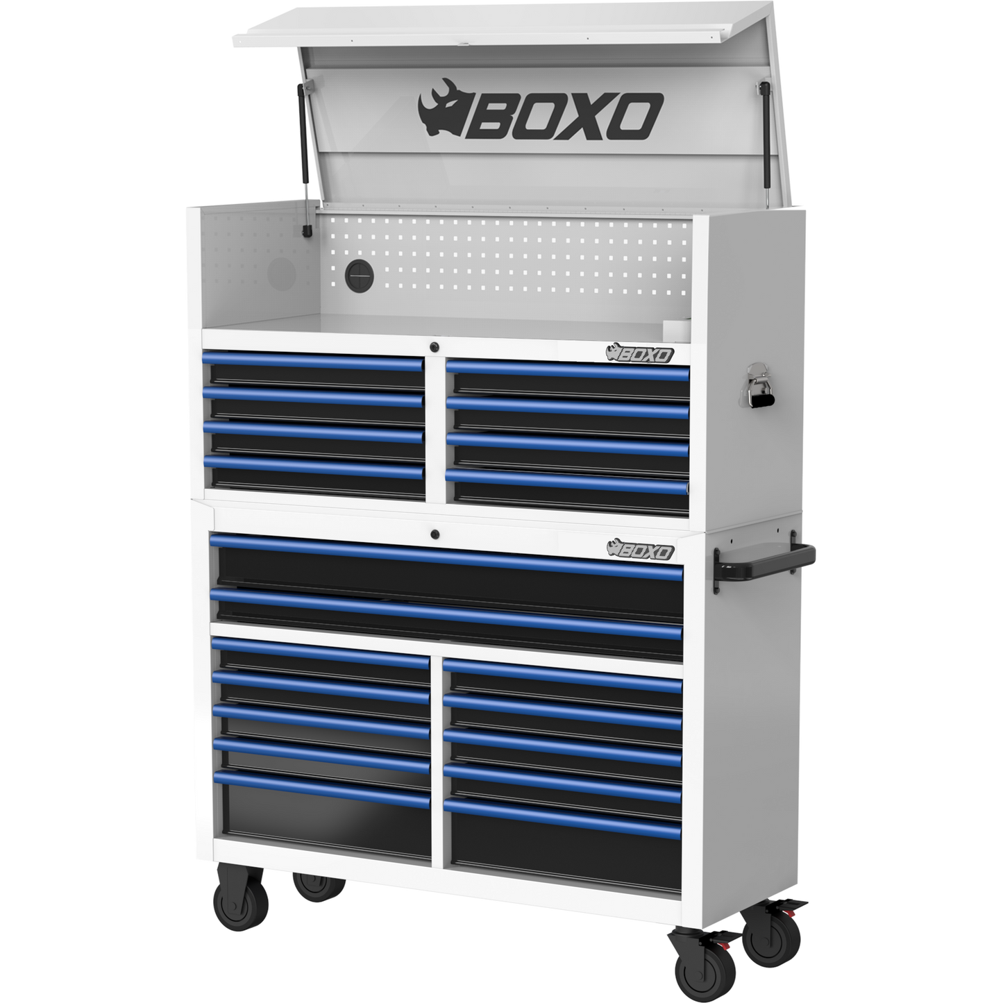 BOXO 53" 20 Drawer Toolbox Stack with Drawer Trim Pack - White Body with Trim Colour Options