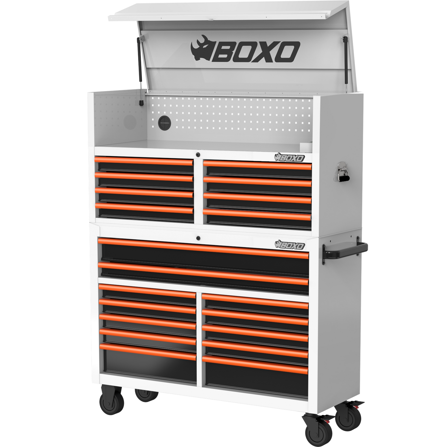 BOXO 53" 20 Drawer Toolbox Stack with Drawer Trim Pack - White Body with Trim Colour Options