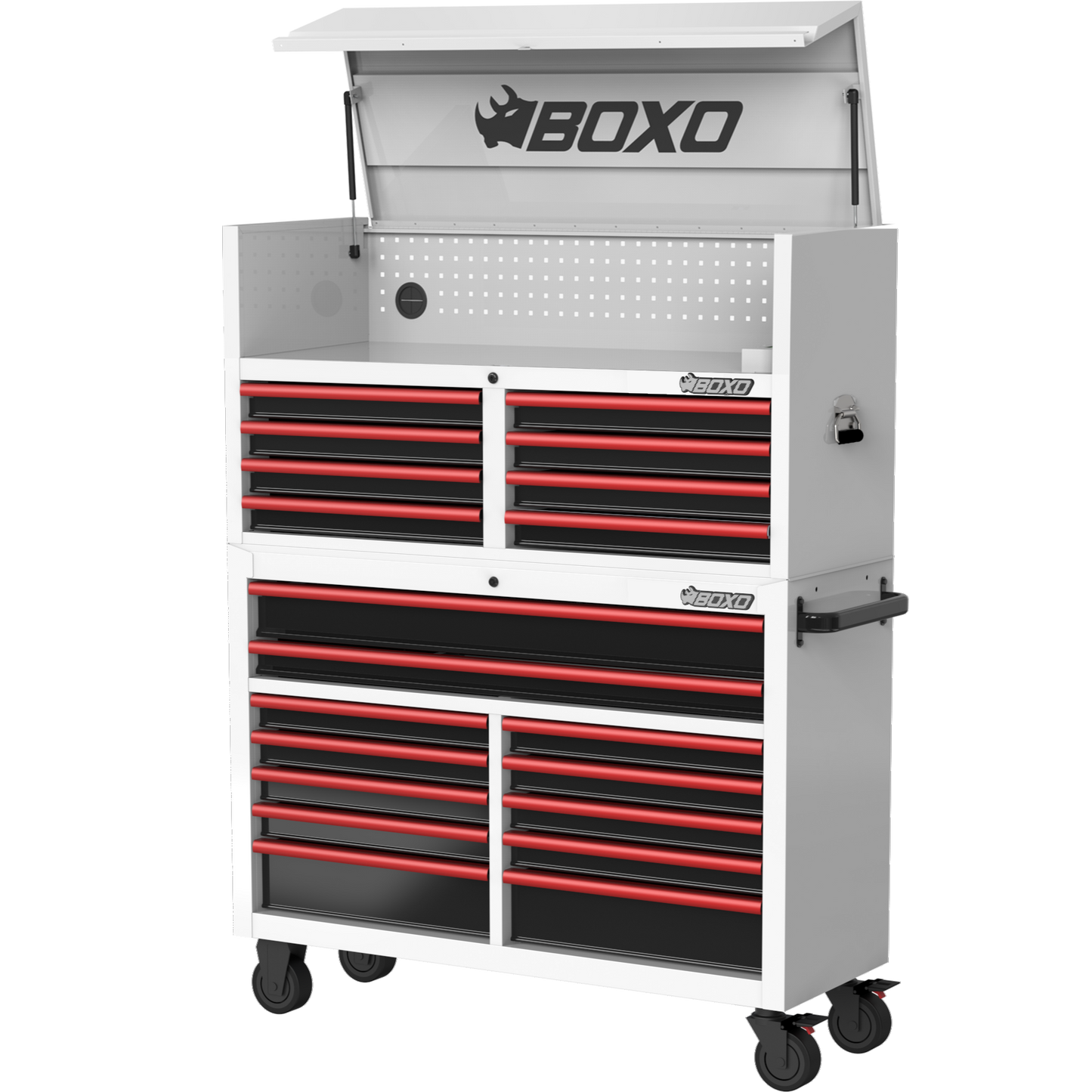BOXO 53" 20 Drawer Toolbox Stack with Drawer Trim Pack - White Body with Trim Colour Options