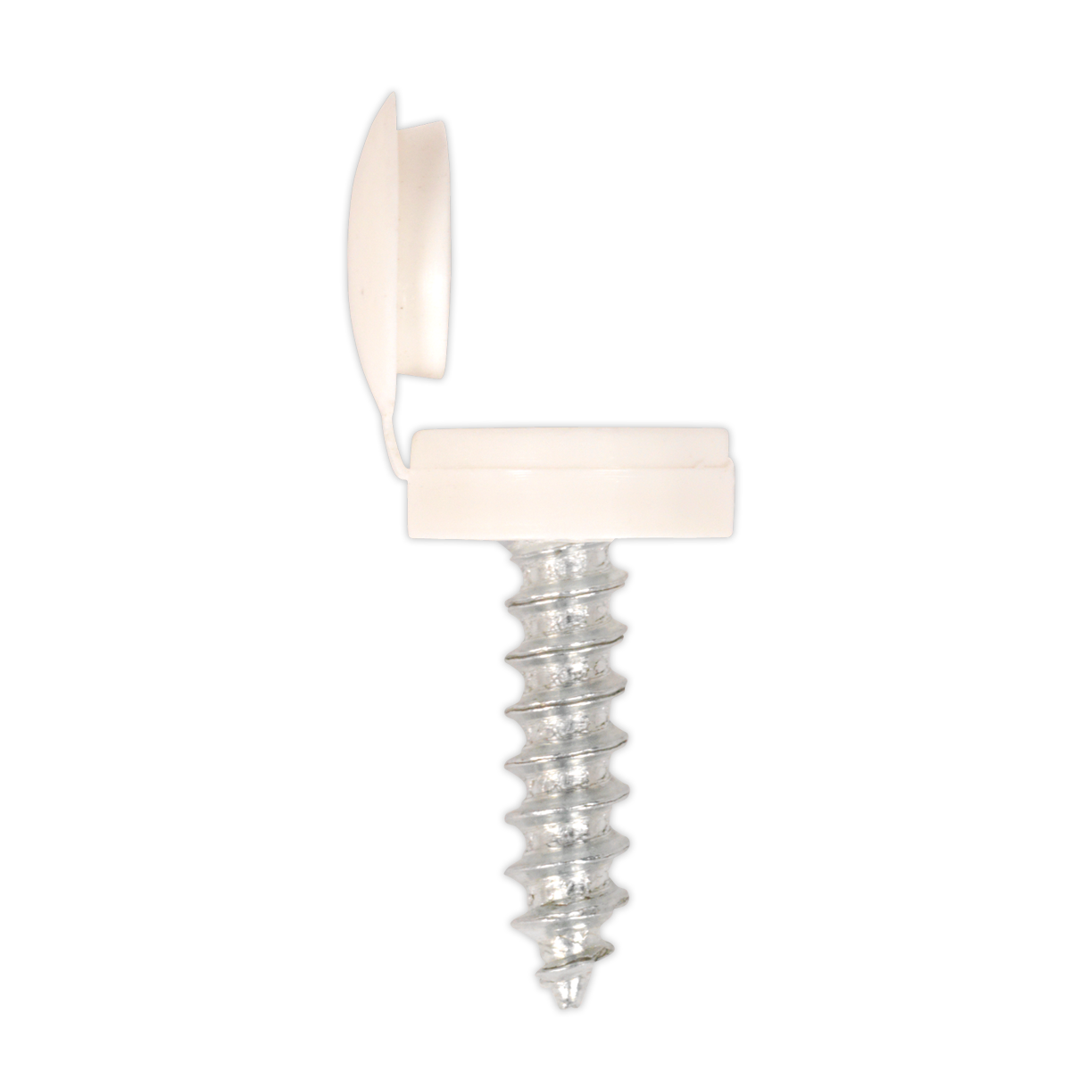 Numberplate Screw with Flip Cap 4.2 x 19mm, White - Pack of 50