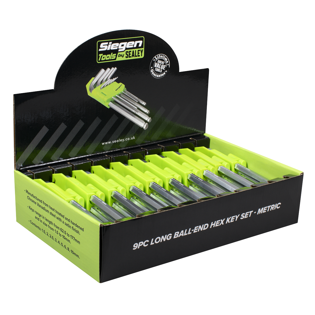 Siegen Long Ball-End Hex Key Set 9pc - Display Box of 10