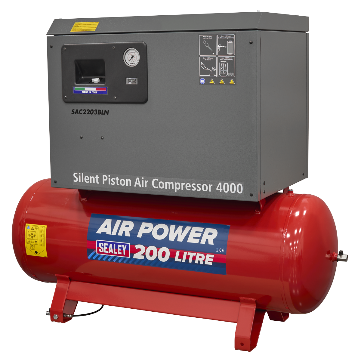 200L Low Noise Belt Drive Air Compressor with Cast Cylinders 3hp