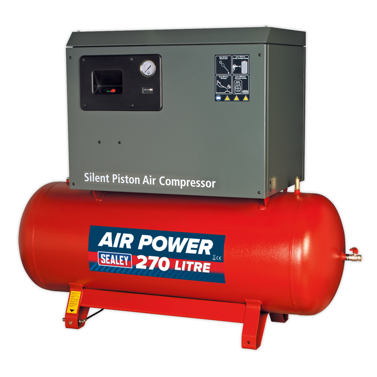 270L Low Noise Belt Drive Air Compressor with Cast Cylinders 5.5hp 2-Stage