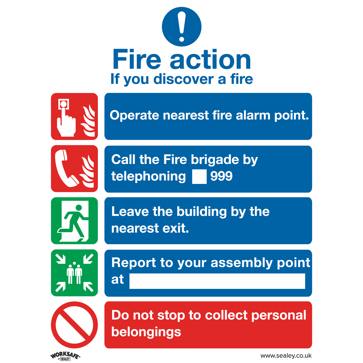 Worksafe® Fire Action Without Lift Safety Sign, Self-Adhesive Vinyl - Pack of 10