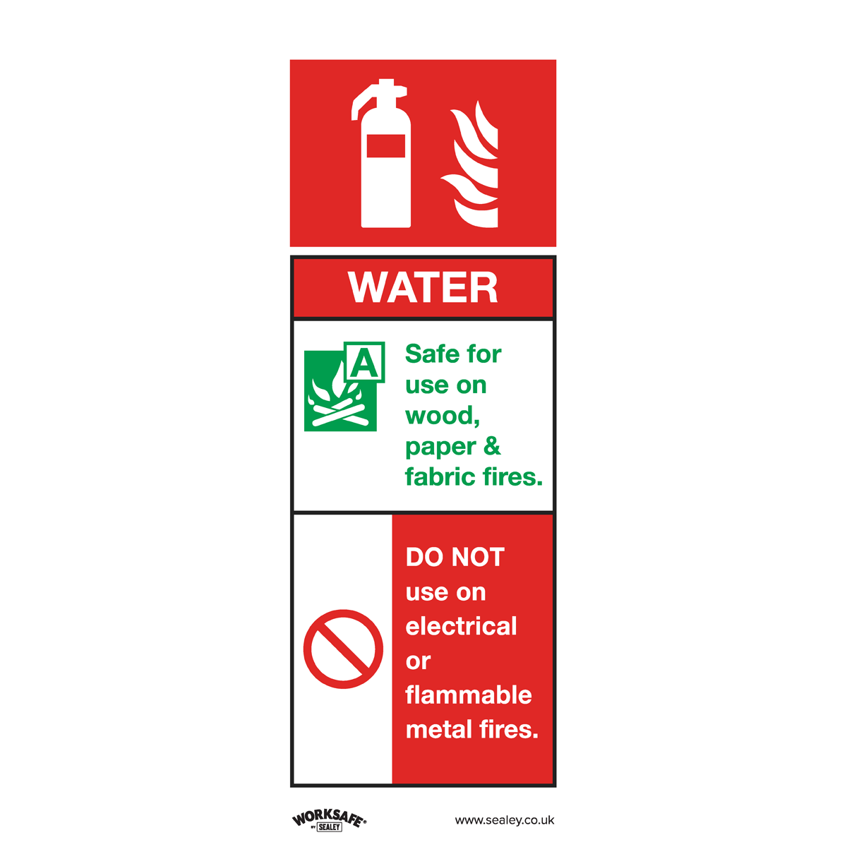 Worksafe® Water Fire Extinguisher Safety Sign - Rigid Plastic