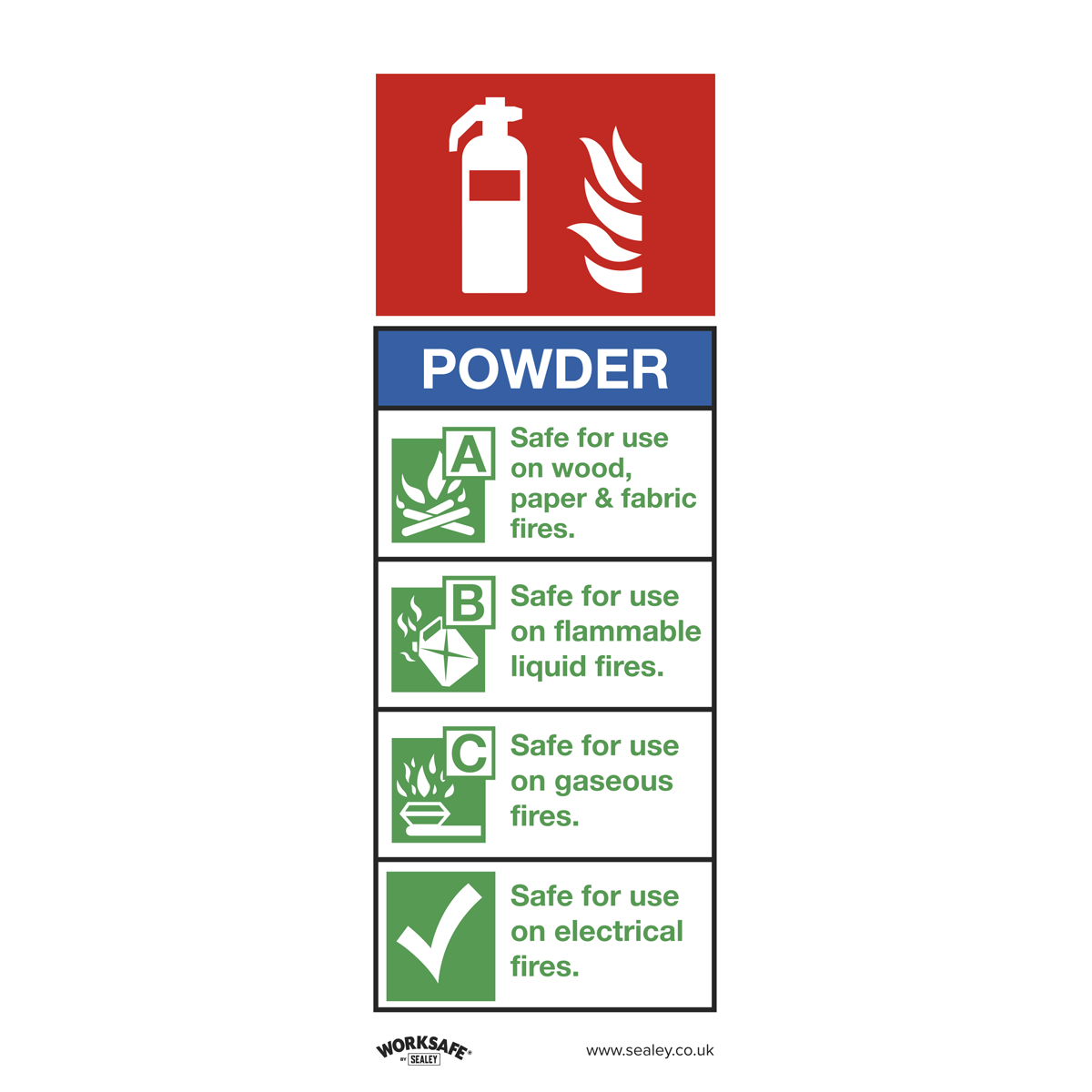 Worksafe® Powder Fire Extinguisher Safety Sign, Self-Adhesive Vinyl - Pack of 10