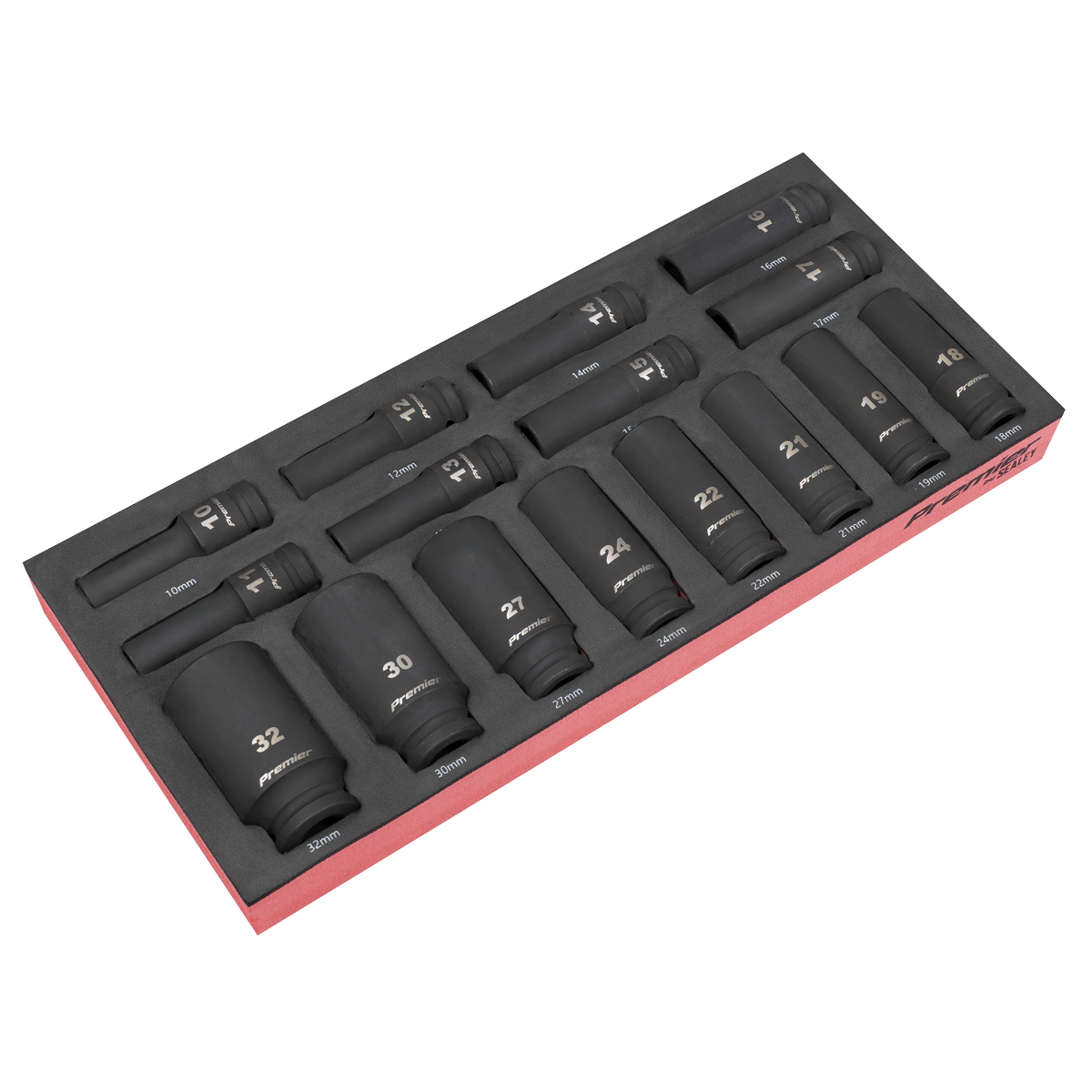 Premier Deep Impact Socket Set with Tool Tray 1/2"Sq Drive 16pc