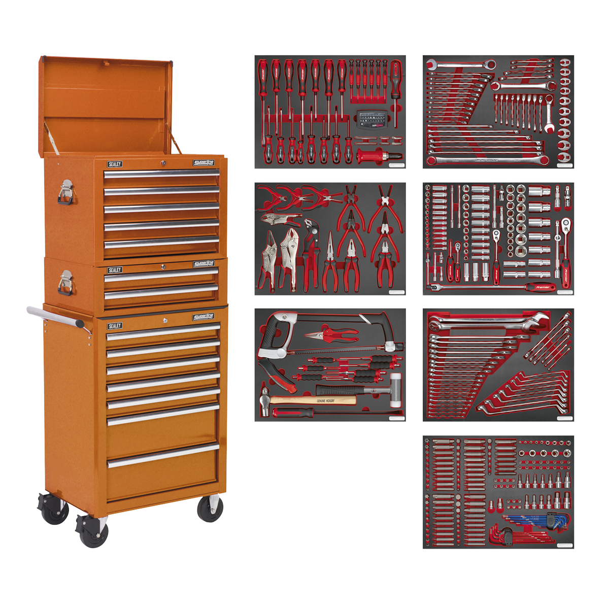 Superline PRO® Tool Chest Combination 14 Drawer with 446pc Tool Kit - Orange
