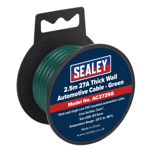 27A Thick Wall Automotive Cable 2.5m - Green