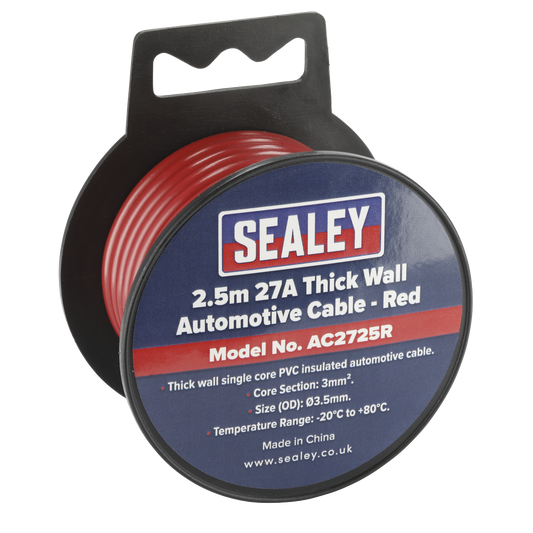 27A Thick Wall Automotive Cable 2.5m - Red