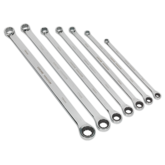 Premier Extra-Long Double Ring Ratchet/Fixed Spanner Set 7pc