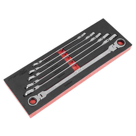 Premier Extra-Long Flexi-Head Double End Ratchet Ring Spanner Set 6pc
