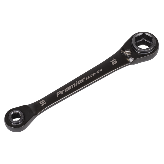 Premier Black 4-in-1 Reversible Lock-On™ Ratchet Ring Spanner