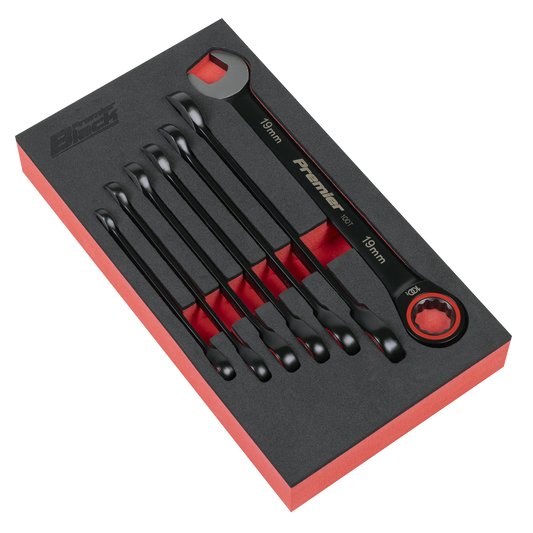 Premier Black Combination Ratchet Spanner Set 7pc