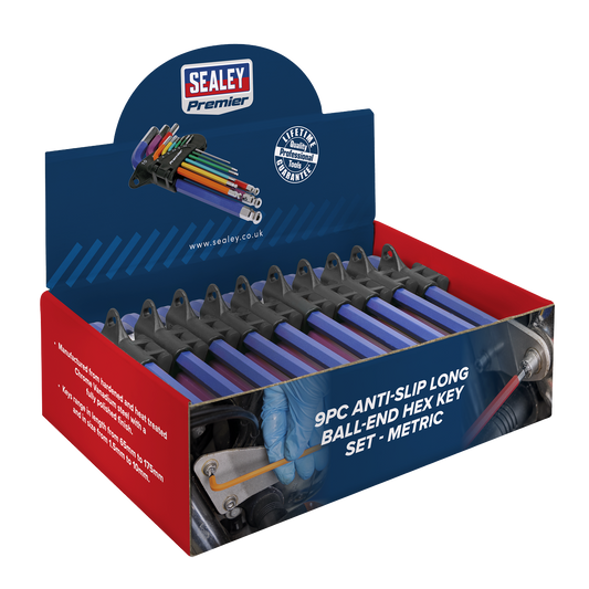 Premier Long Colour-Coded Ball-End Hex Key Set 9pc - Display Box of 10