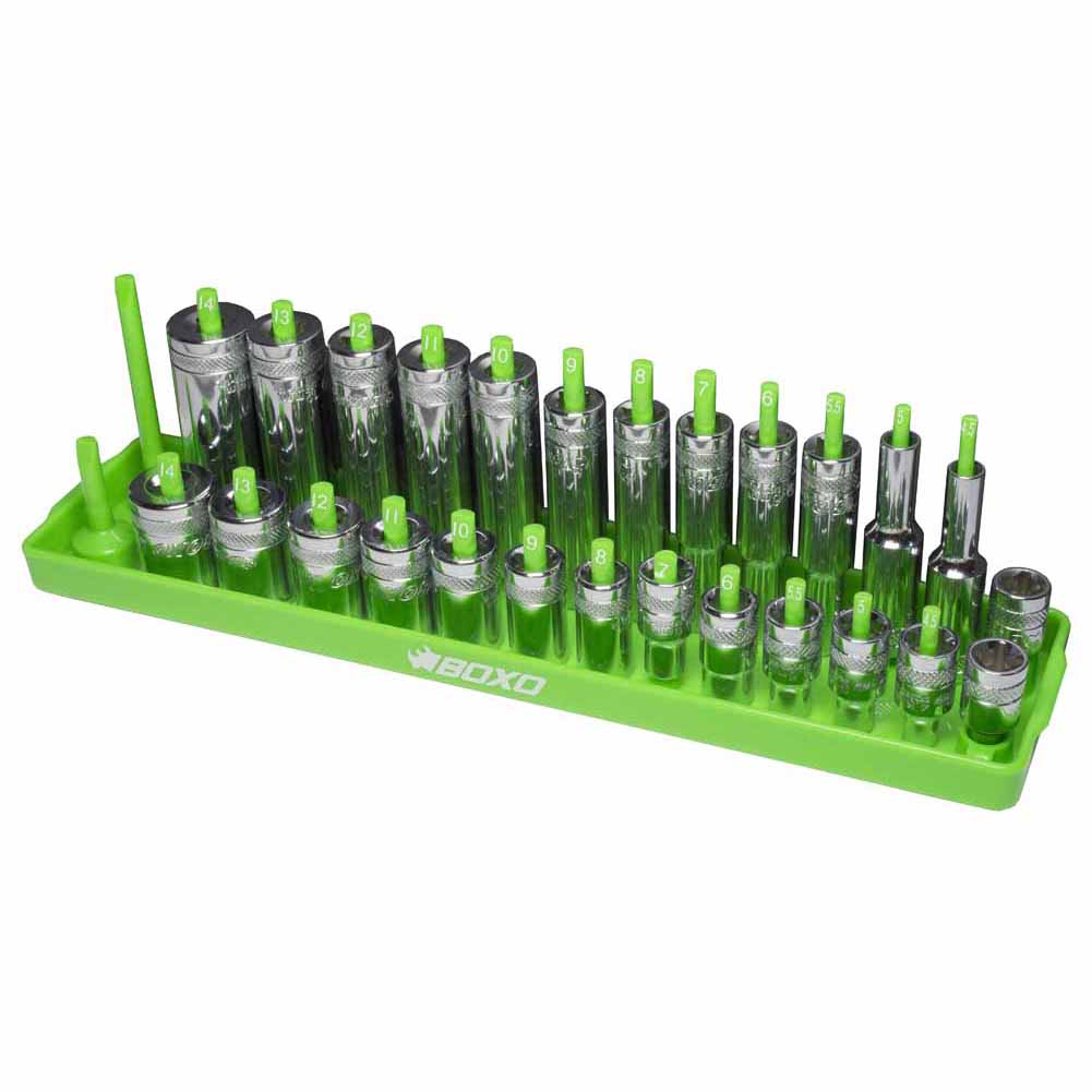 BOXO 28Pc 1/4" Vertical Socket Tray - Red or Green