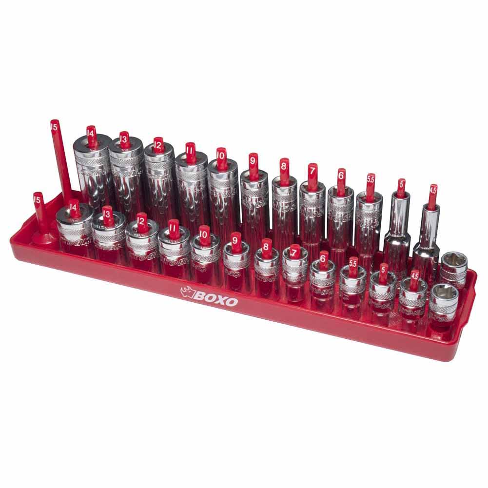 BOXO 28Pc 1/4" Vertical Socket Tray - Red or Green