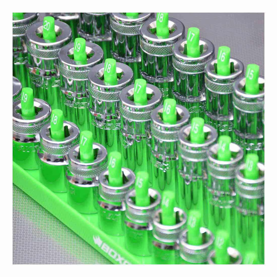 BOXO 45Pc 3/8" 3-Tier Vertical Socket Tray - Green or Red