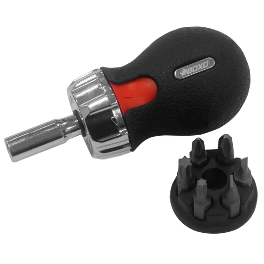 BOXO 6-in-1 Stubby Ratcheting Screwdriver