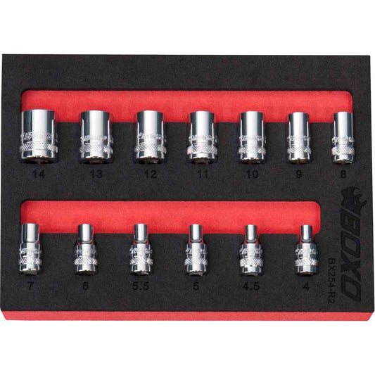 BOXO 13Pc 1/4" 12PT Socket Set (4mm to 14mm)