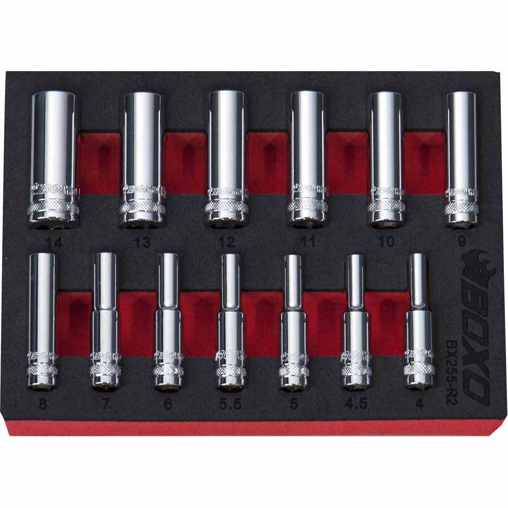 BOXO 13Pc 1/4" 12PT Deep Socket Set (4mm to 14mm)