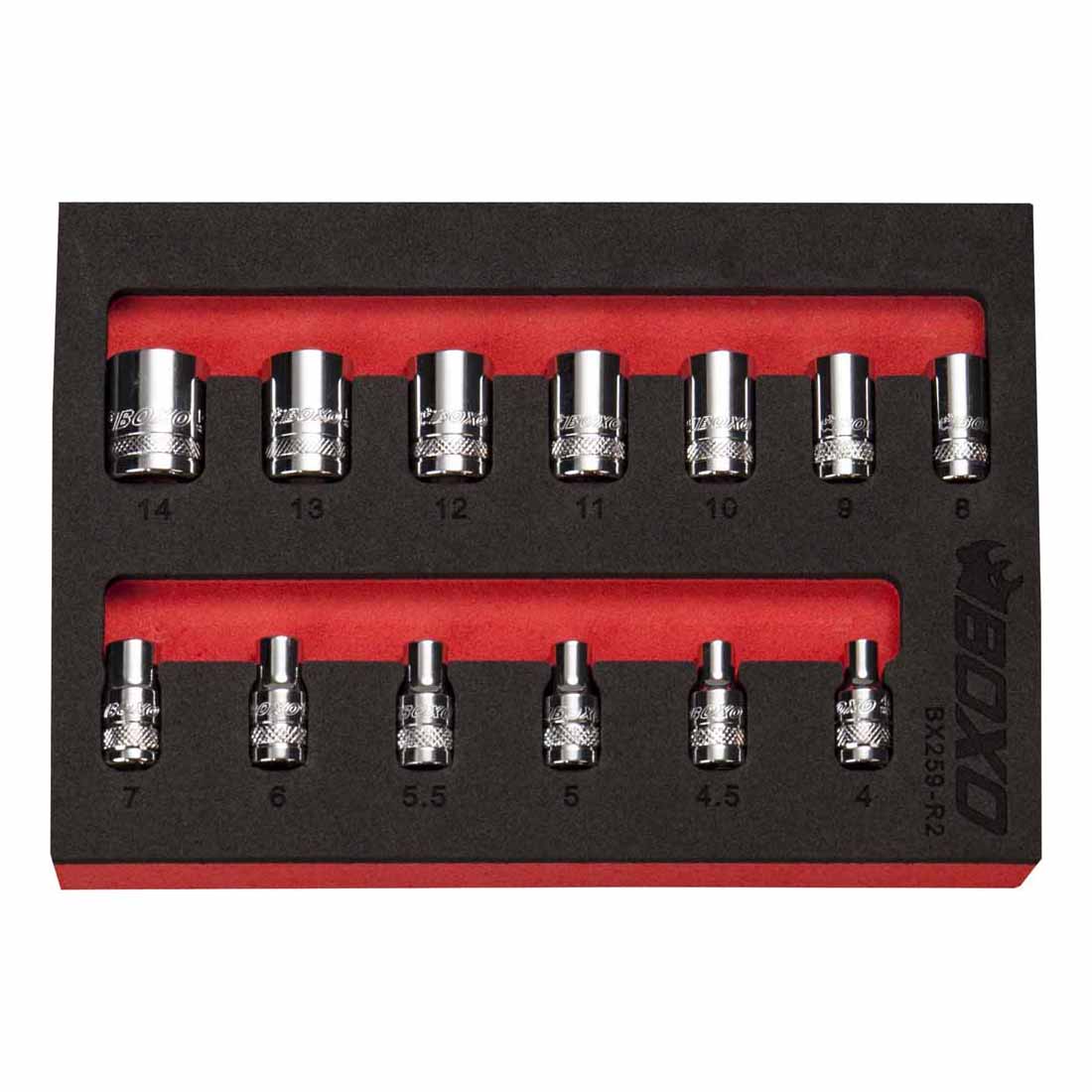 BOXO 13Pc 1/4" 6PT Socket Set (4mm to 14mm)