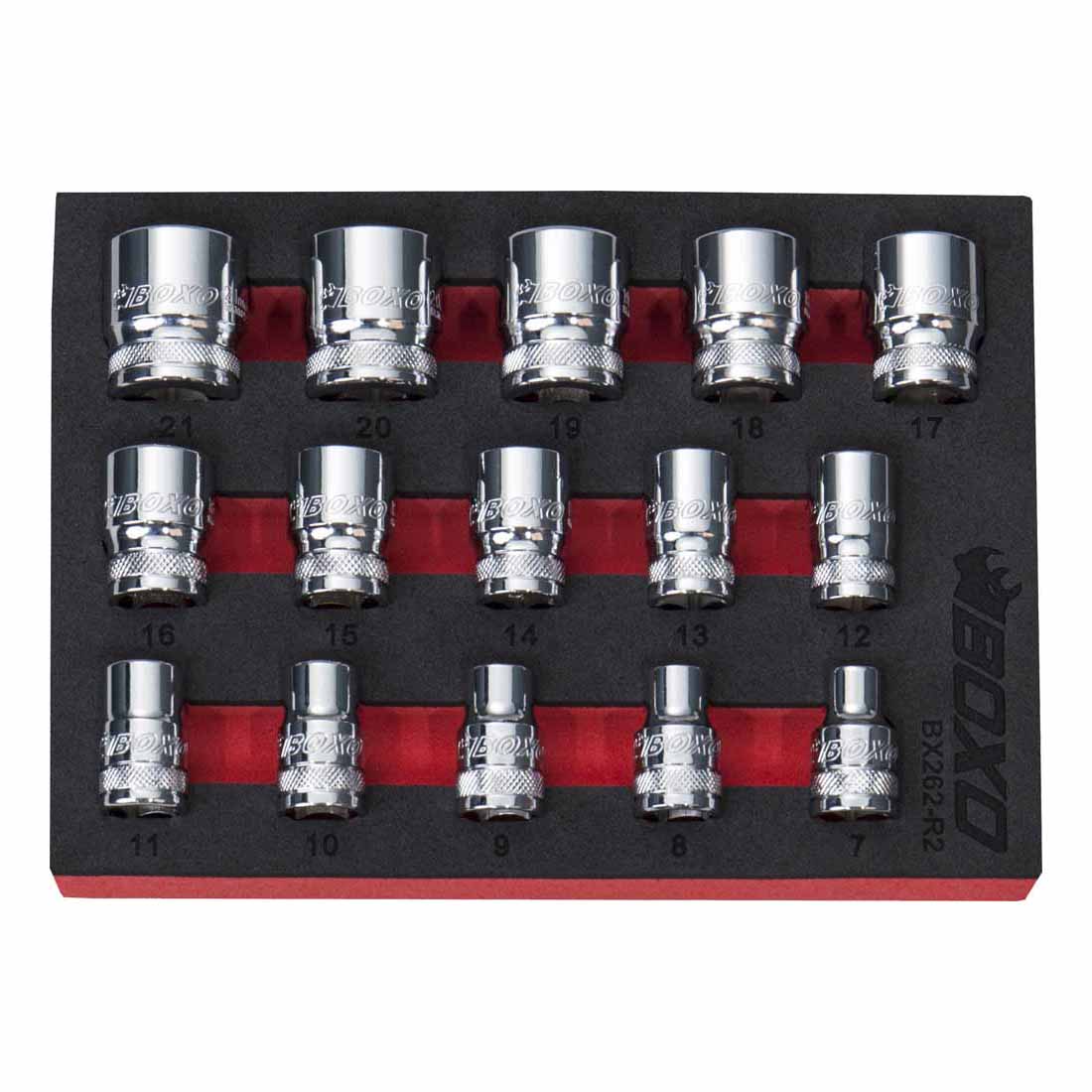 BOXO 15Pc 3/8" 12PT Socket Set (7mm to 21mm)