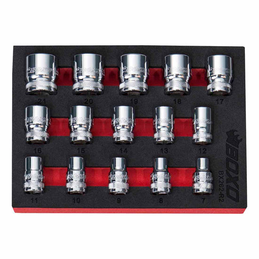 BOXO 15Pc 3/8" 12PT Socket Set (7mm to 21mm)