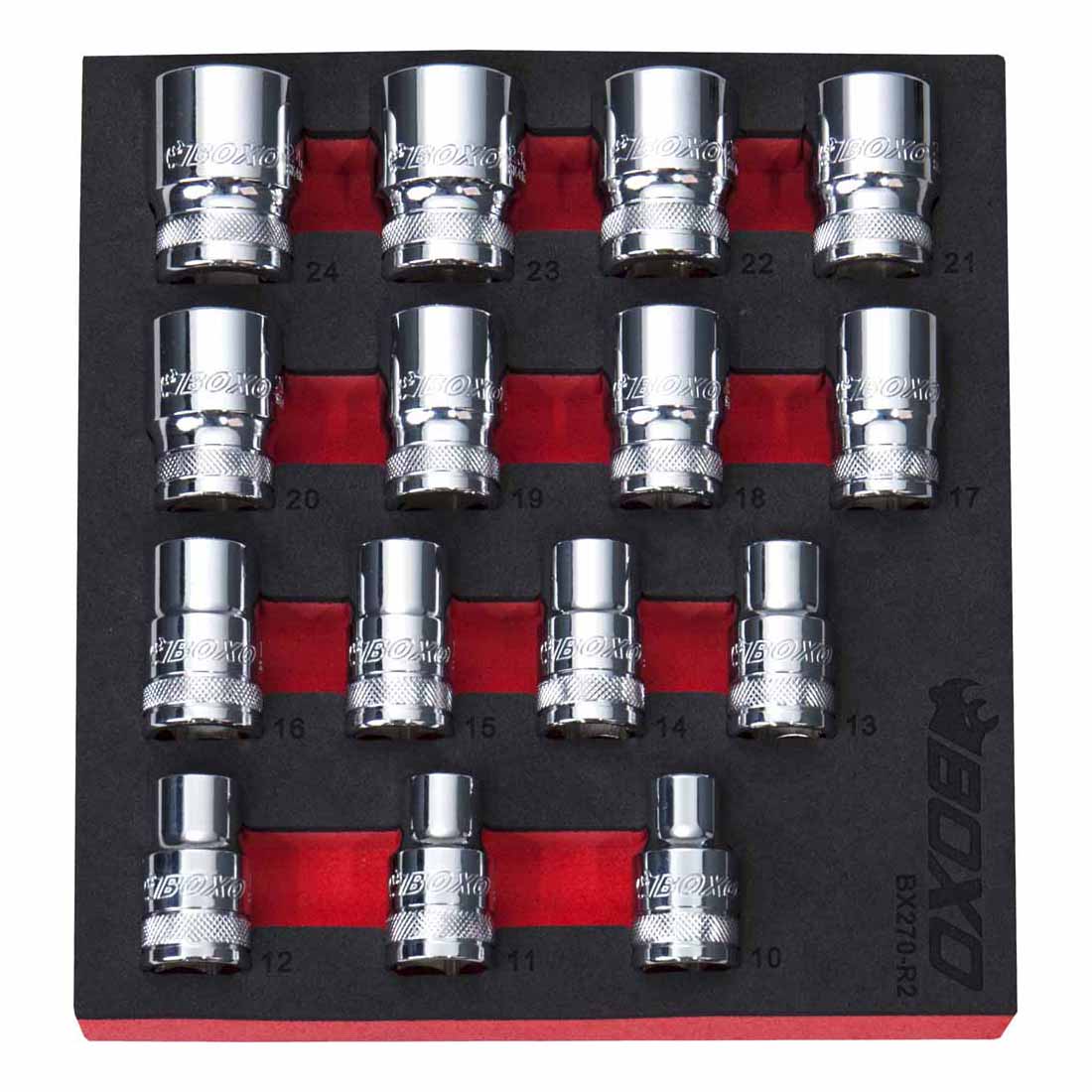 BOXO 15Pc 1/2" 12PT Socket Set (10mm to 24mm)