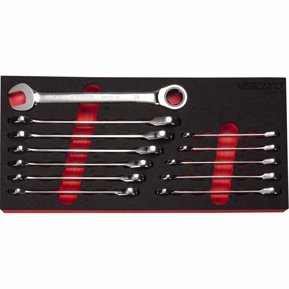 BOXO 12Pc 72T Rounded Nut Ratcheting Spanner Set (8mm to 19mm)
