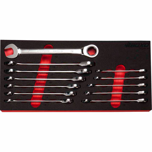 BOXO 12Pc 72T Rounded Nut Ratcheting Spanner Set (8mm to 19mm)